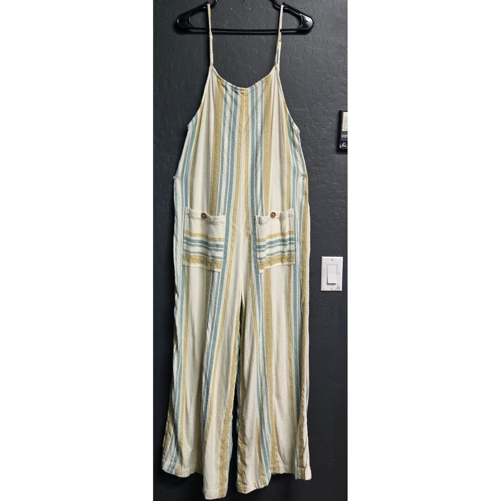 Rip Curl Striped Wide Leg Jumpsuit Women's Large Beach Boho Pockets